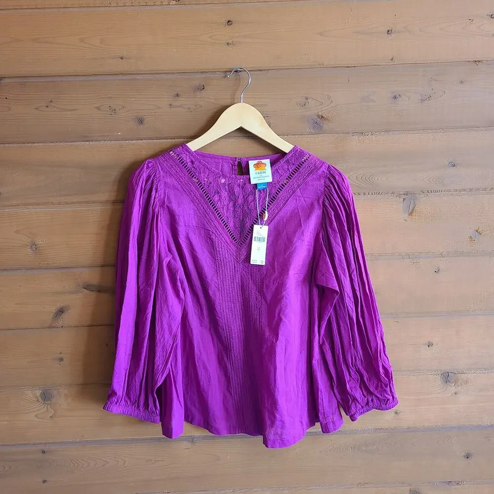 Anthropologie Top Kelsie Peasant Blouse Farm Rio NWT XS Puff Sleeve Lace Boho - Picture 2 of 5